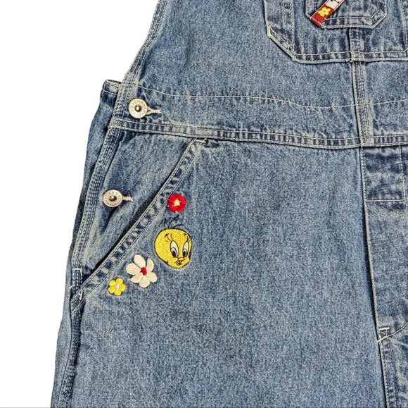 Vintage 2000 Looney Tunes Denim Overalls Bugs Bunny Embroidered Size L Overalls